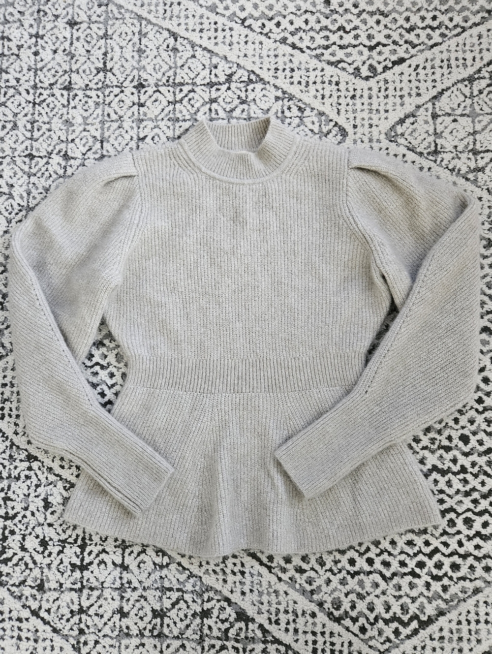 H&M Alpaca Blend Puff Sleeve Peplum Sweater Size Small In Beige